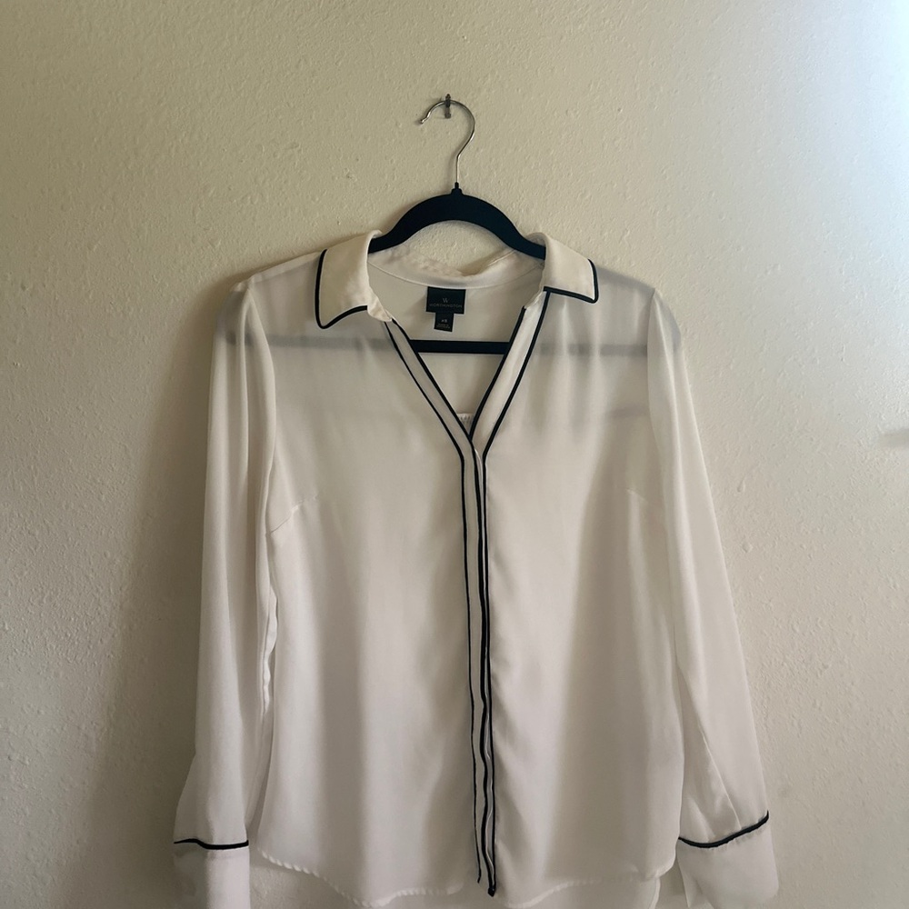Worthington White Blouse with Black Trim